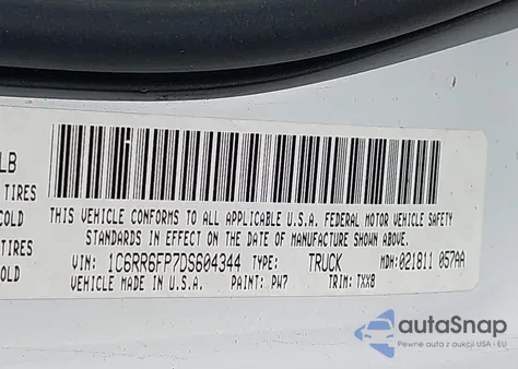 2013 Ram 1500 Tradesman z USA, uszkodzony, nr VIN 1C6RR6FP7DS604344